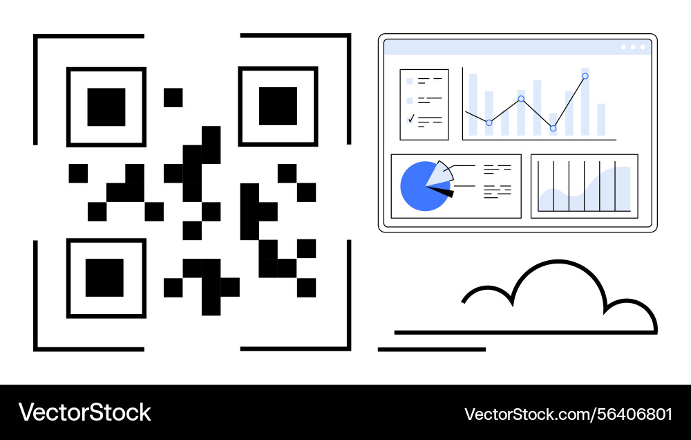 Qr code with data analytics dashboard and cloud Qr code with data analytics dashboard and cloud vector image