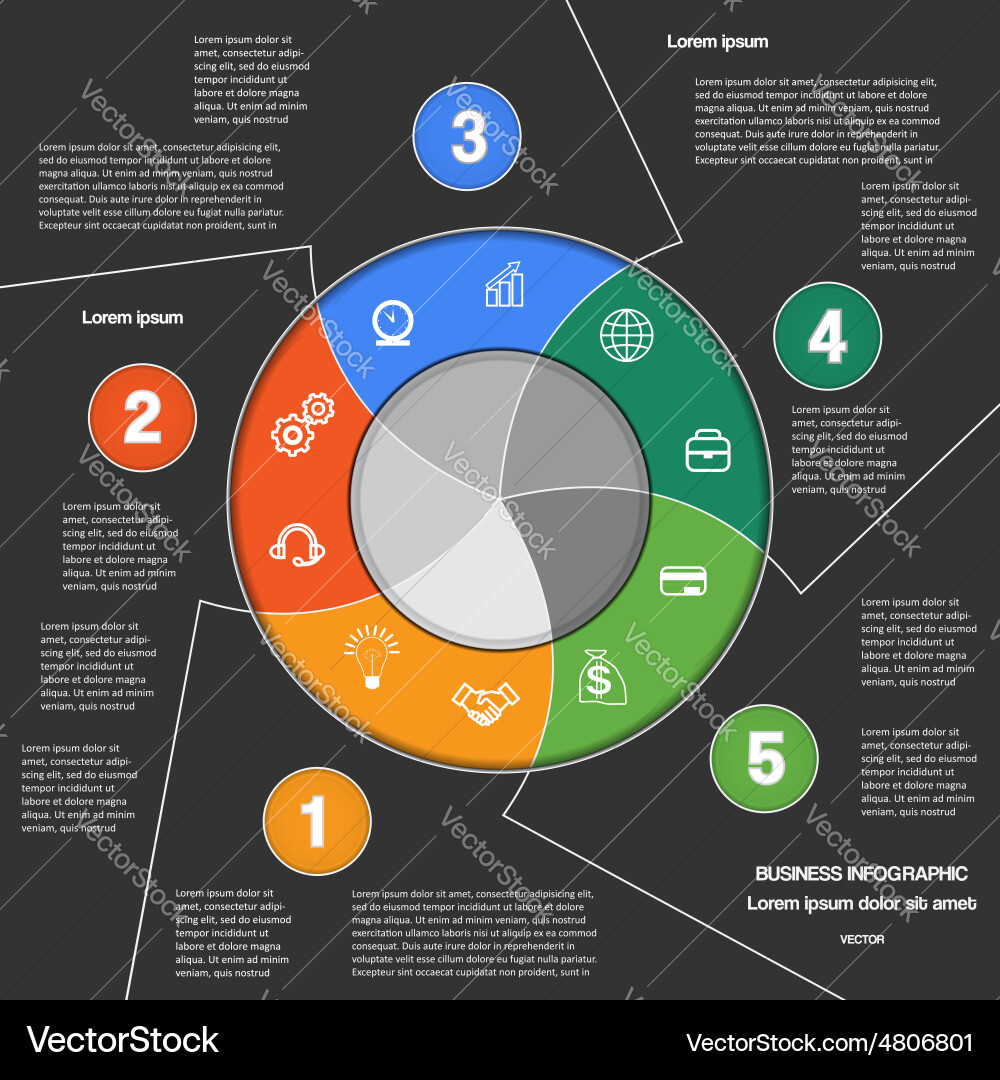 Ring chart template with text areas on five Vector Image