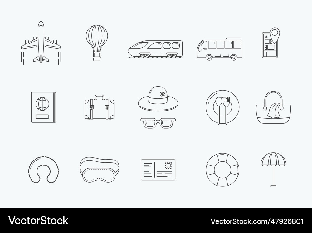 Travel element icons set summer travelling vector image