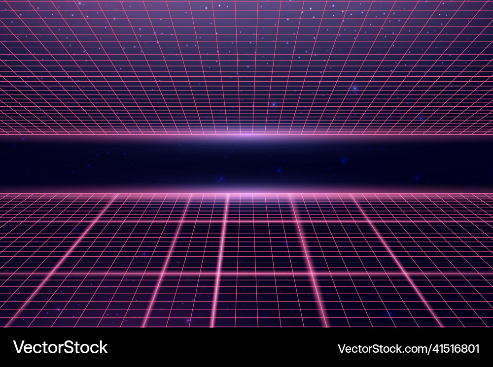 Wireframe perspective grid space neon infinity vector image