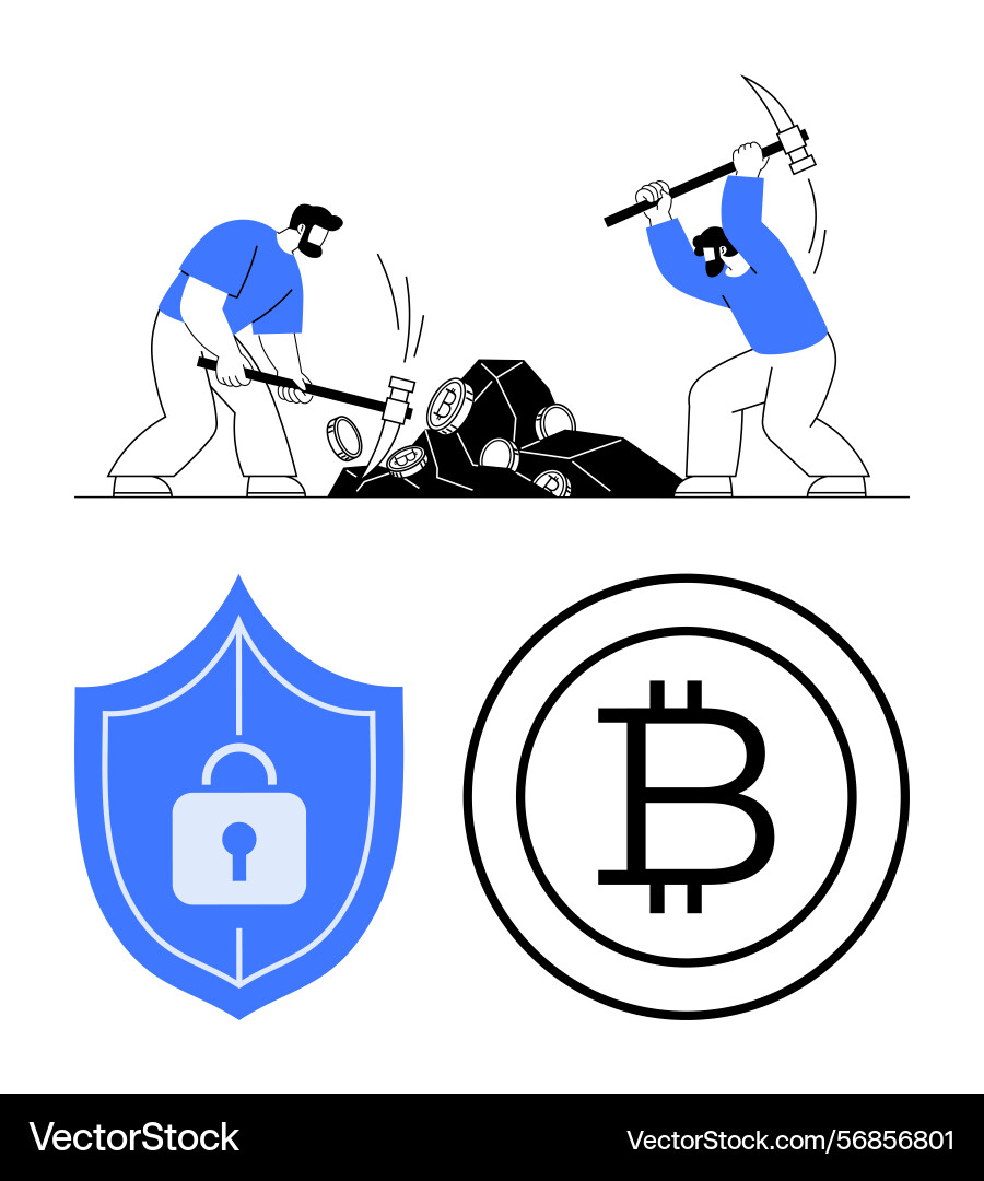 Workers mining cryptocurrency with tools vector image