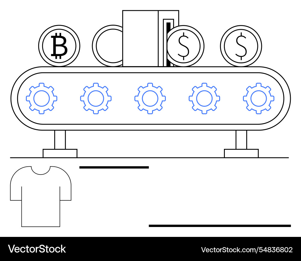 Automated production line converting currency Automated production line converting currency Vector Image