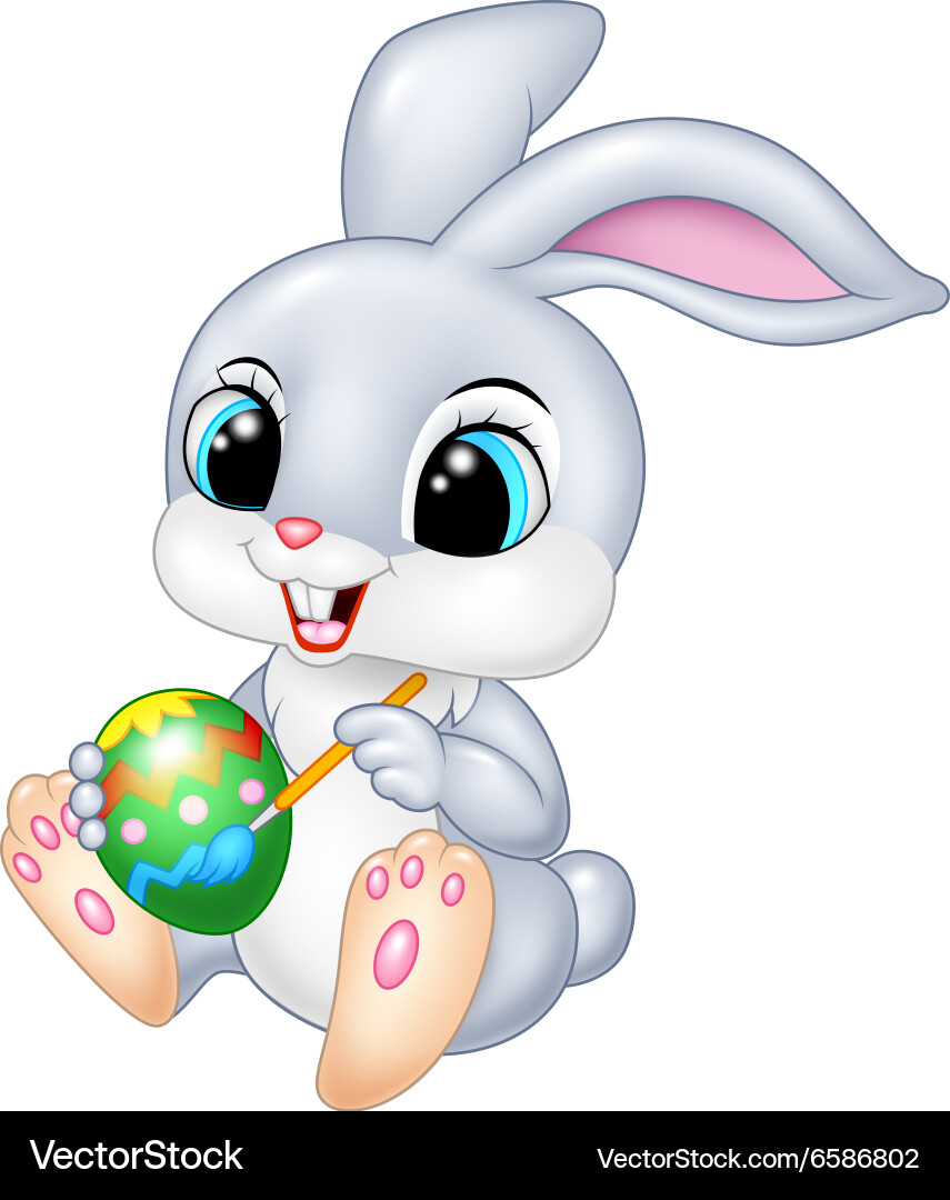 Cartoon funny easter bunny painting an egg vector image