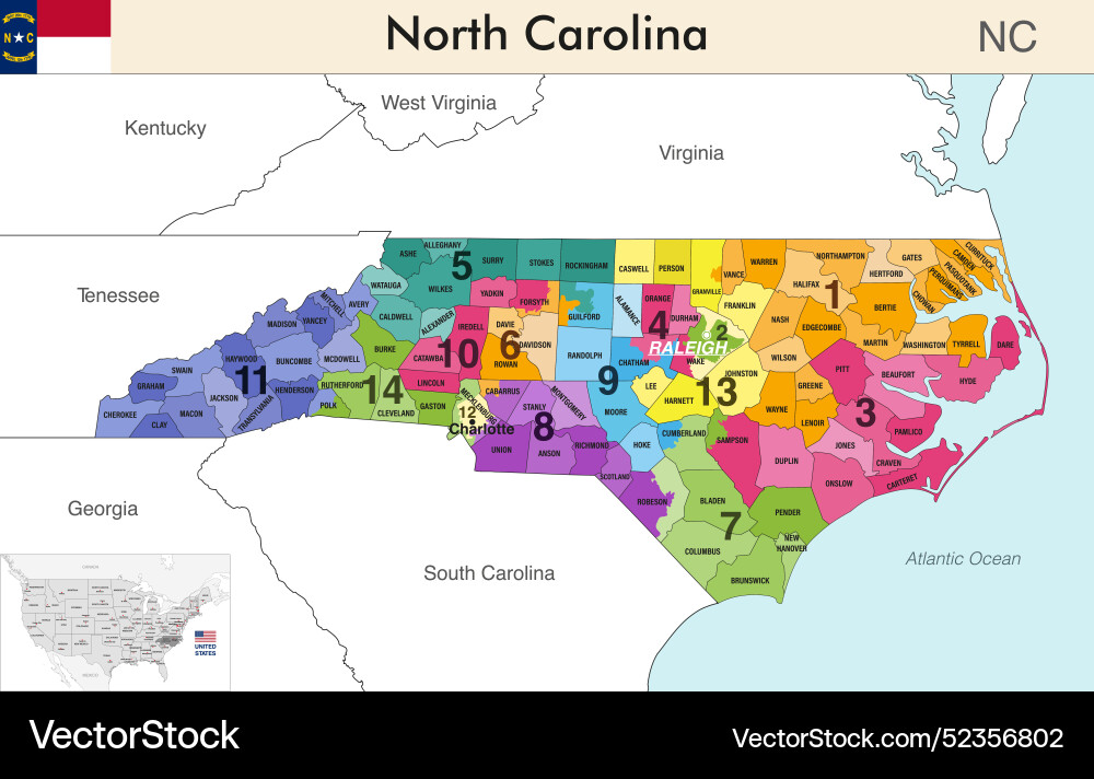 North Carolina County Map Vector Image