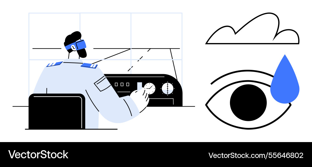 Pilot in control tower operating instruments Pilot in control tower operating instruments vector image