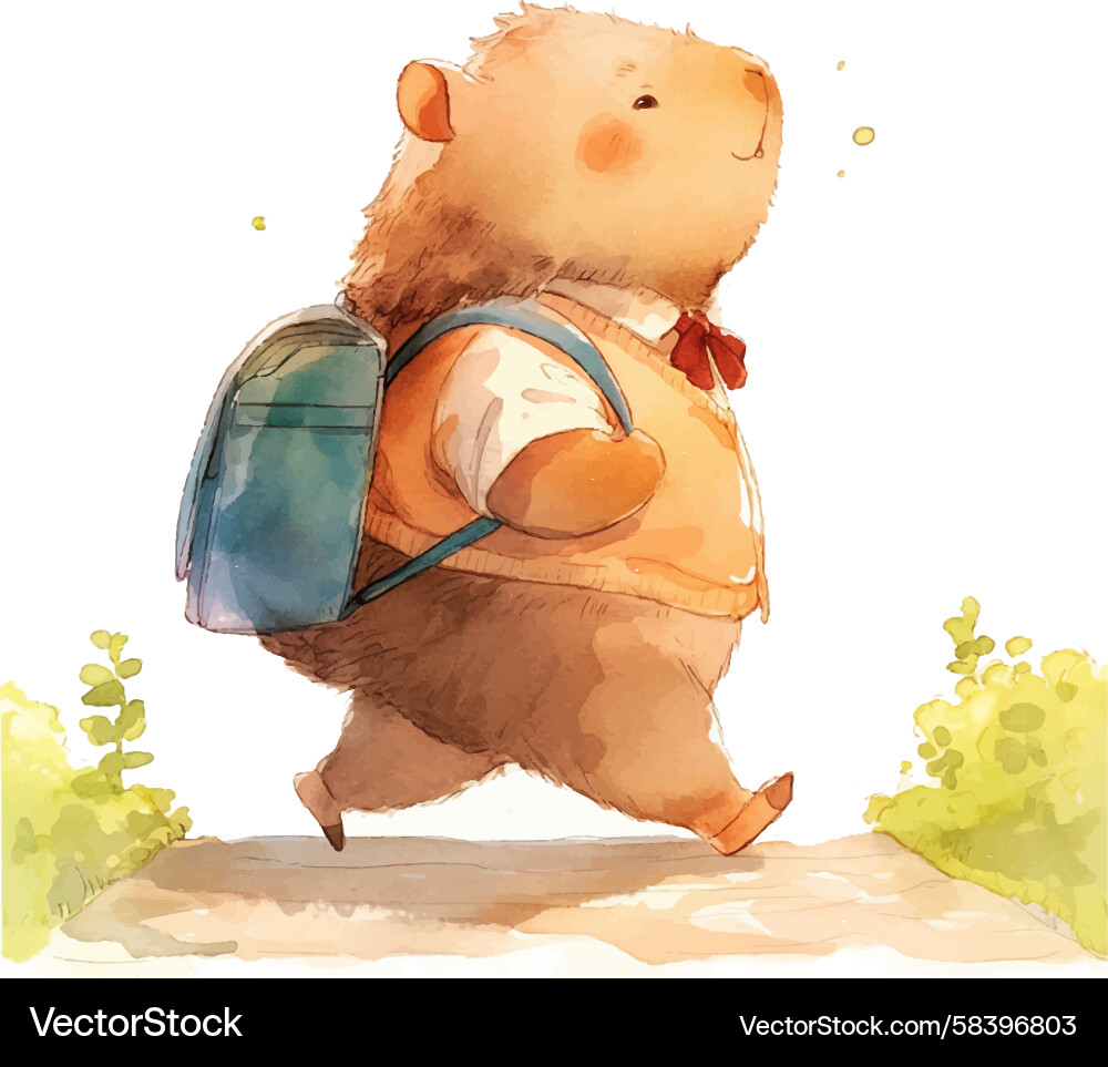 Capybara with backpack enjoys a book while Capybara with backpack enjoys a book while Vector Image