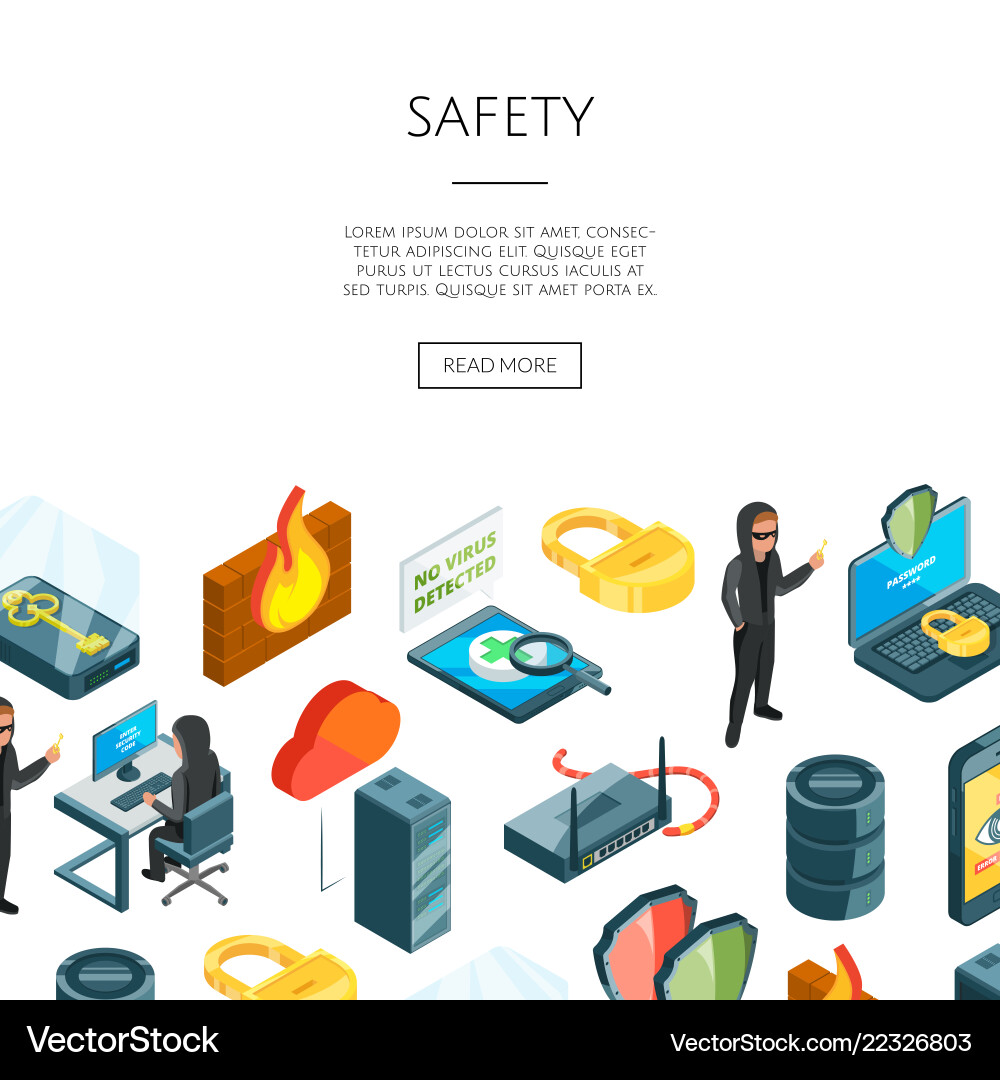 Isometric data and computer safety icons Vector Image