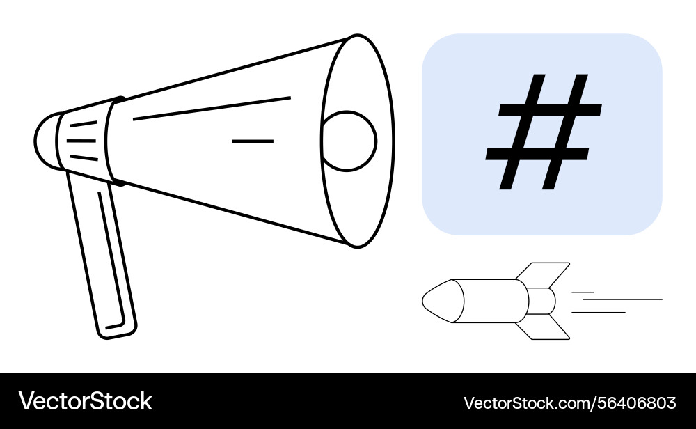 Megaphone metadata tag and rocket representing Megaphone metadata tag and rocket representing vector image
