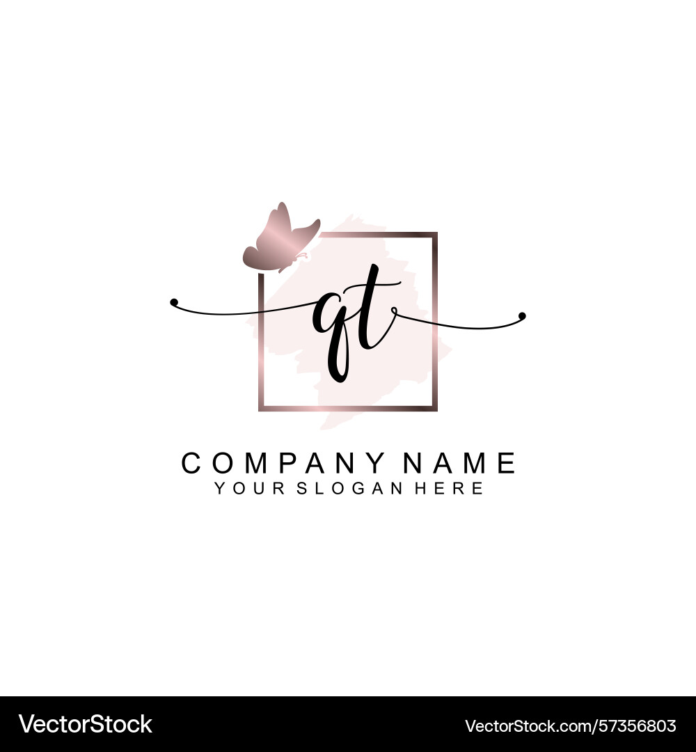 Minimalist handwritten qt initial logos with soft Vector Image