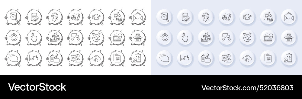 Search document hand click and mail line icons vector image
