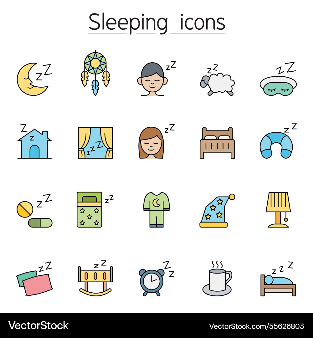 Sleeping icon set in color line style Sleeping icon set in color line style vector image