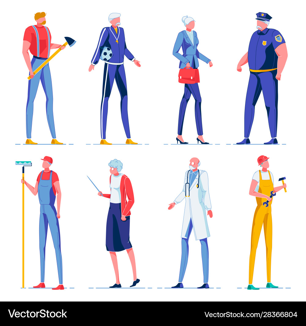 Flat professional workers set lumberjack coach Flat professional workers set lumberjack coach vector image