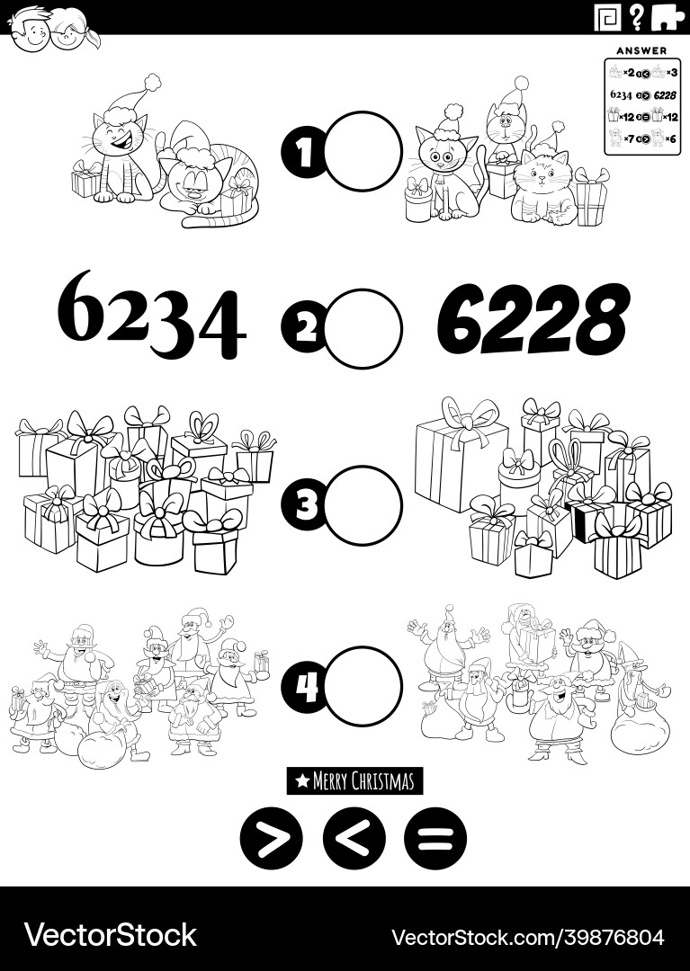 Greater or less task with christmas characters Vector Image