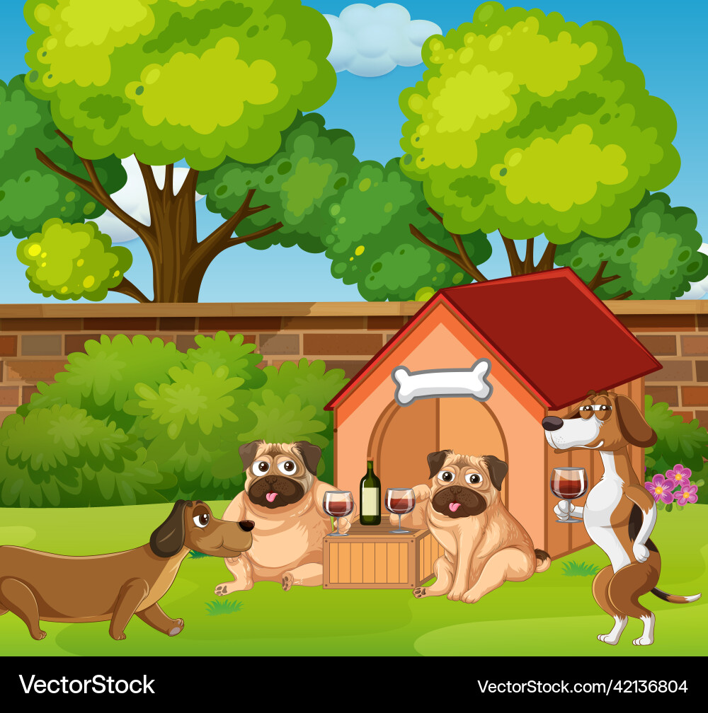 Many dogs playing in the park vector image