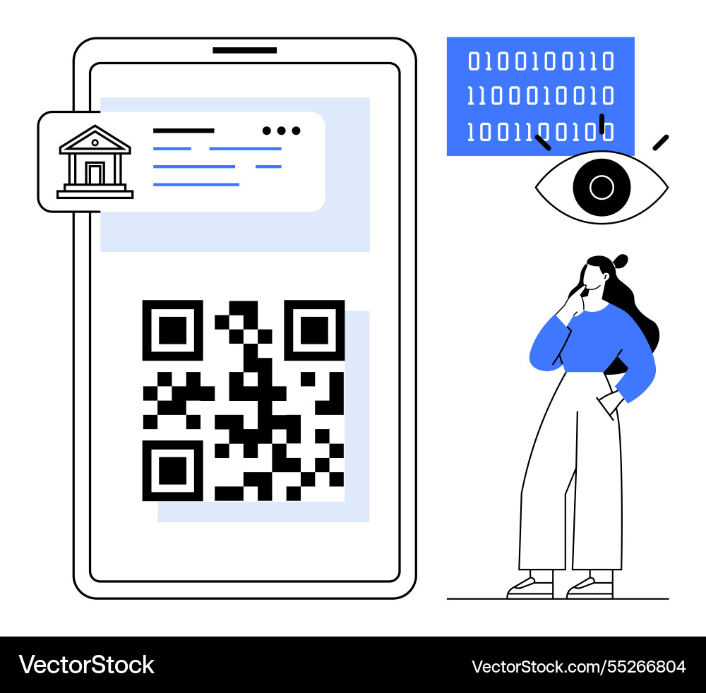 Qr code on smartphone screen indicates digital Qr code on smartphone screen indicates digital vector image