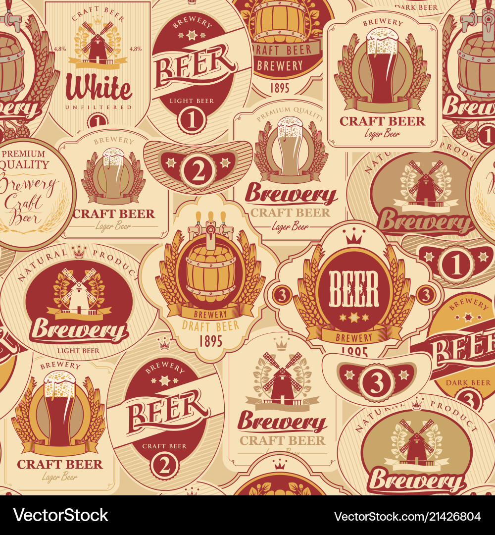 Seamless pattern with various beer labels Seamless pattern with various beer labels vector image