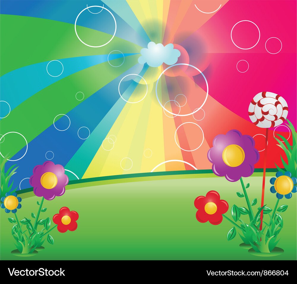 Spring floral background with rays Vector Image