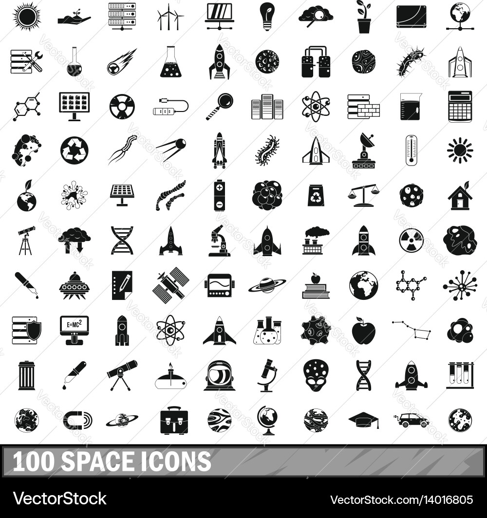 100 space icons set simple style vector image