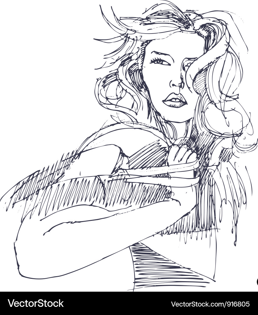 Beautiful woman turned back with handbag Vector Image