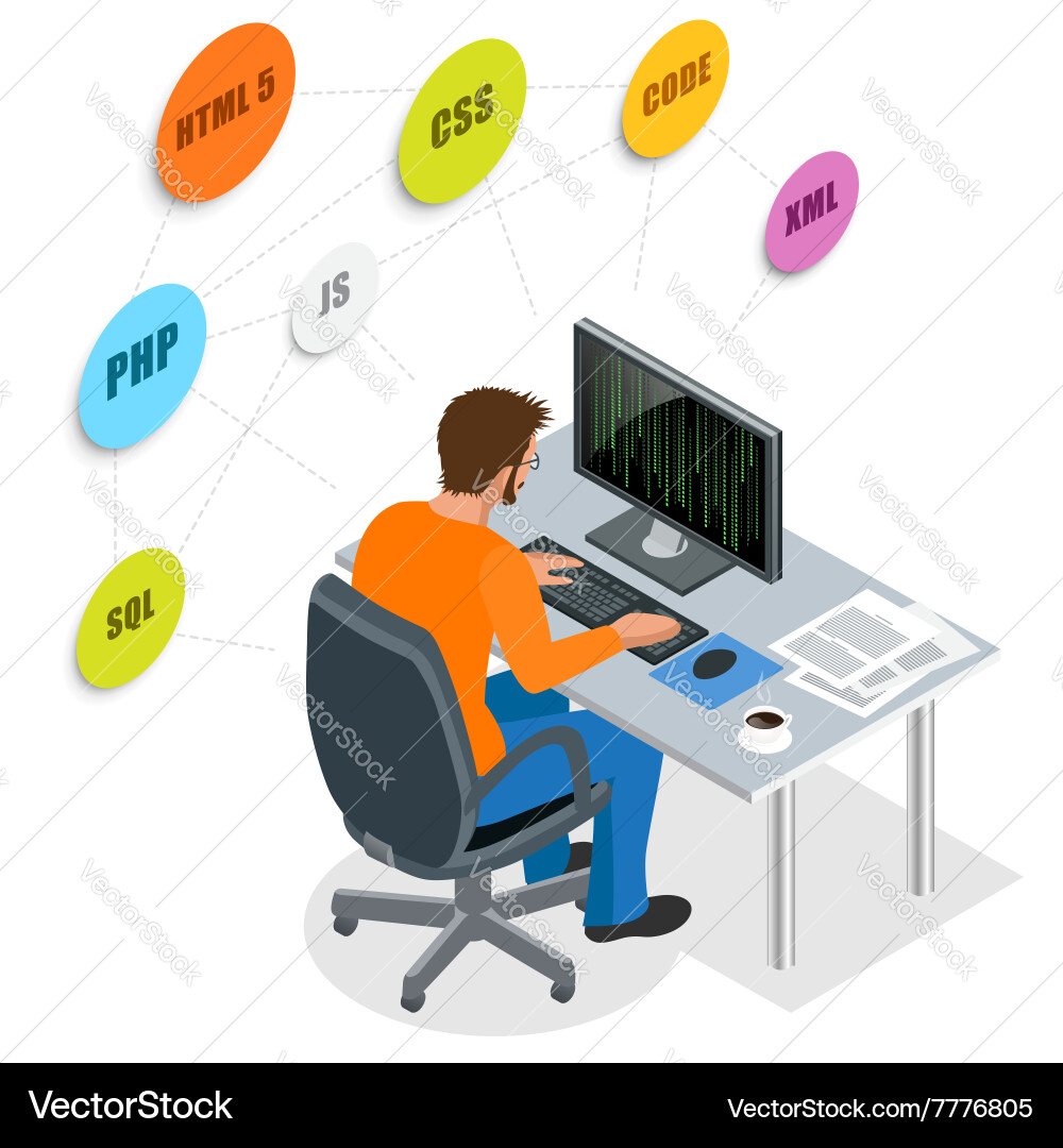 Coder Arbeiten an Laptop vektorbild