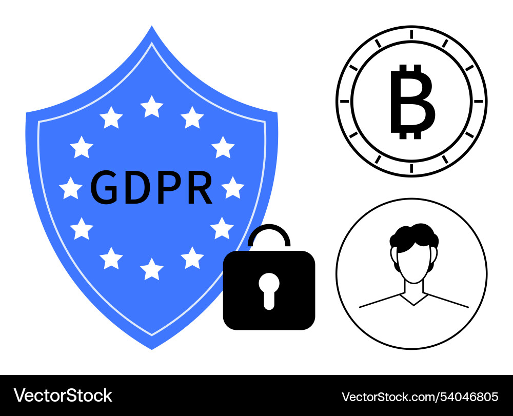 Gdpr shield with bitcoin symbol user profile vector image