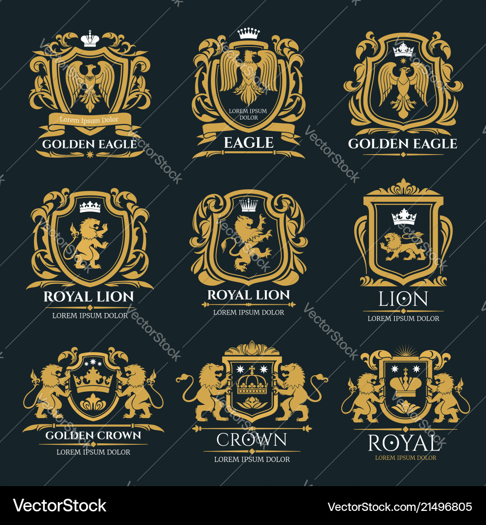 Heraldic coat of arms with lion and eagle vector image