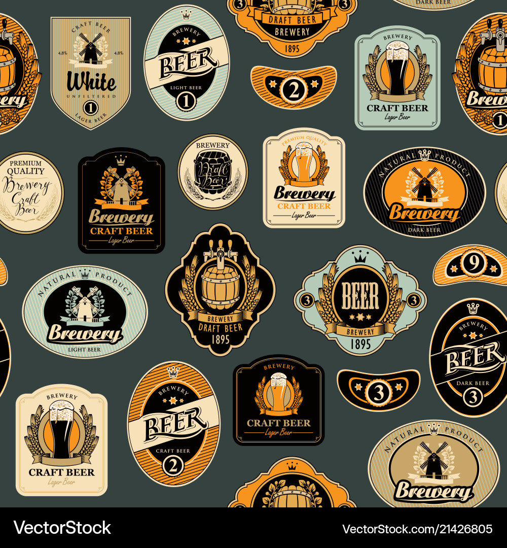 Seamless pattern with various beer labels Seamless pattern with various beer labels vector image