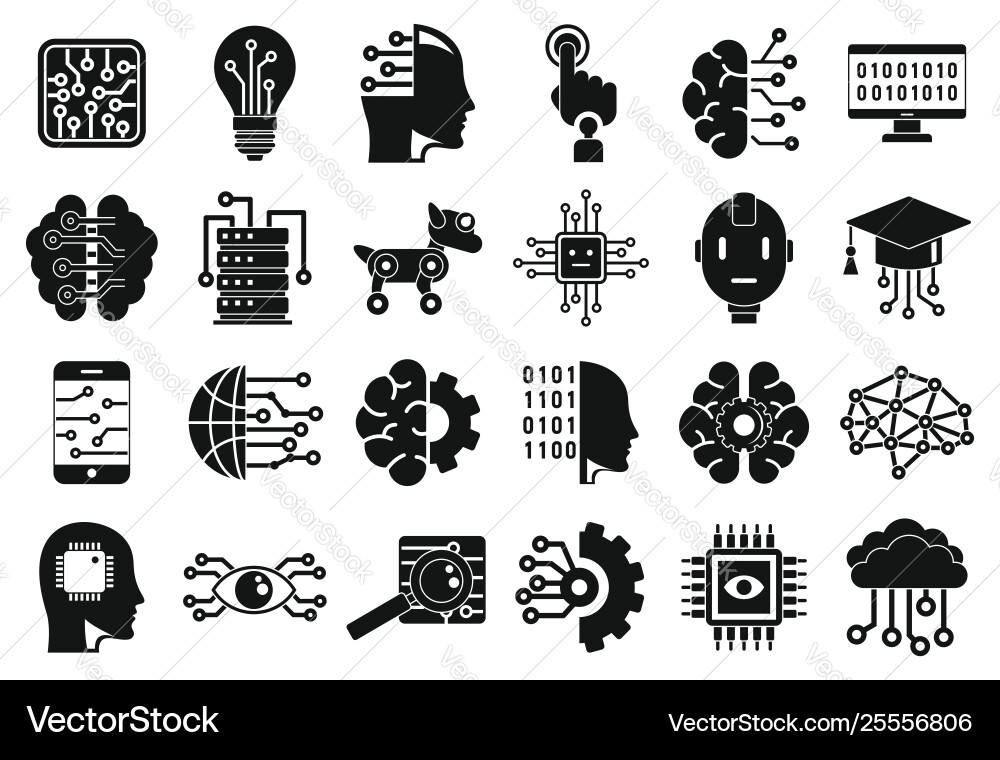 Artificial intelligence icons set simple style Artificial intelligence icons set simple style vector image