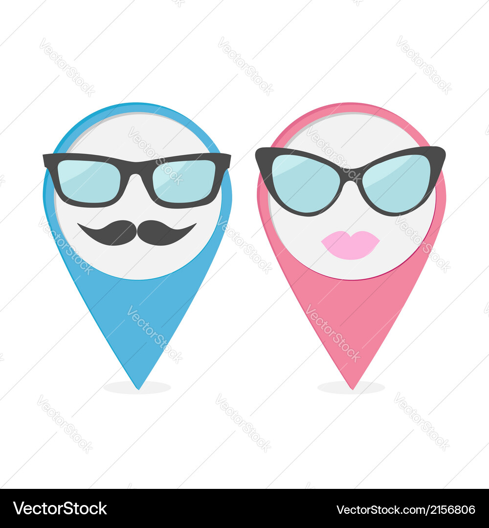 Map pointer set with lips mustaches and glasses Vector Image