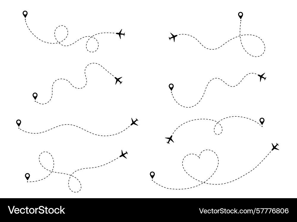 Plane icon and flight with path on air map Plane icon and flight with path on air map Vector Image