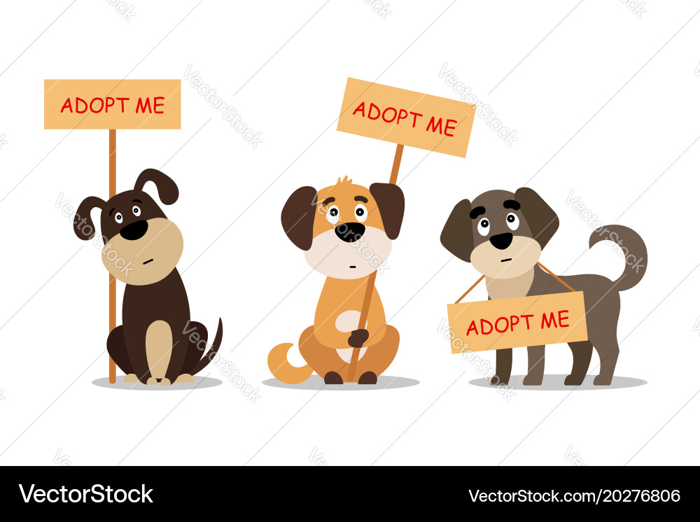 Set of sitting and standing dogs with a poster Vector Image