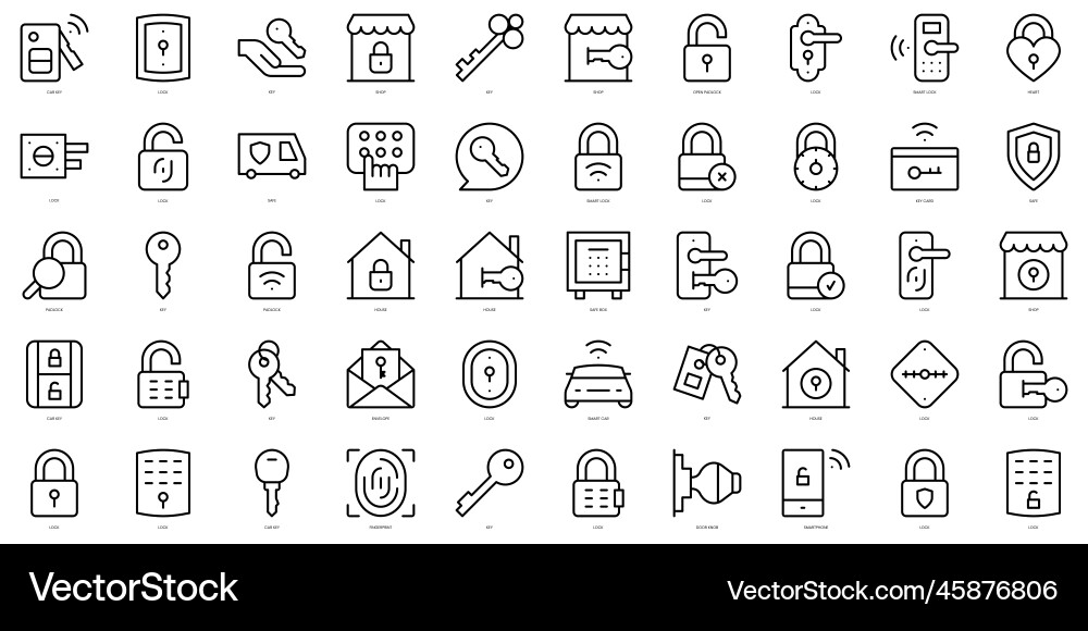 Set of thin line keys and locks icons Set of thin line keys and locks icons vector image