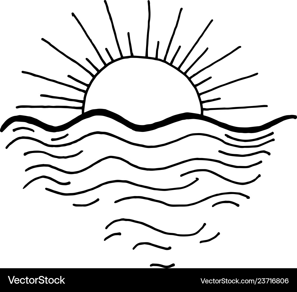 Sonnenuntergang in der Ozean Skizze Zeichnung Symbol Sonnenuntergang in der Ozean Skizze Zeichnung Symbol vektorbild
