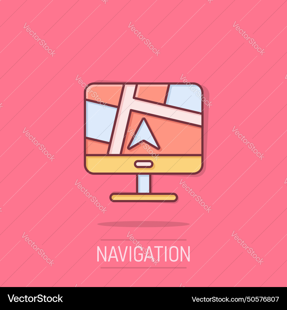 Computer navigation icon in comic style monitor Computer navigation icon in comic style monitor vector image
