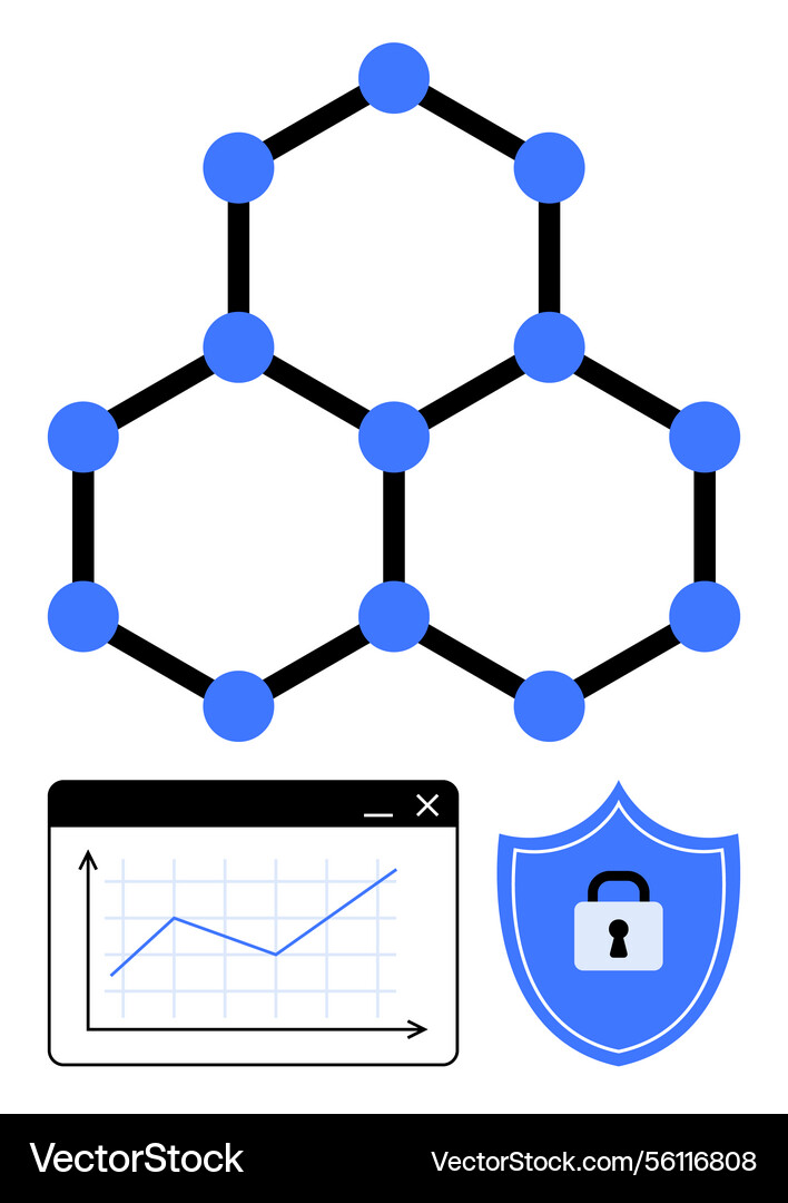 Blockchain network structure with data analysis Blockchain network structure with data analysis vector image