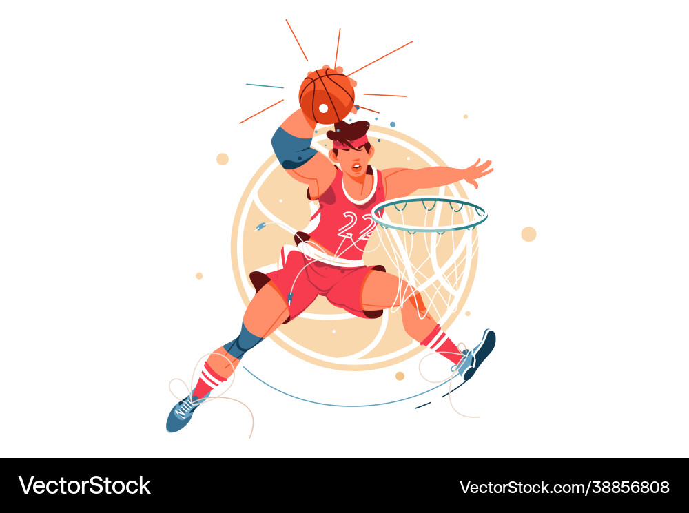 Male Basketballspieler erzielt Tor im Sprung Male Basketballspieler erzielt Tor im Sprung vektorbild
