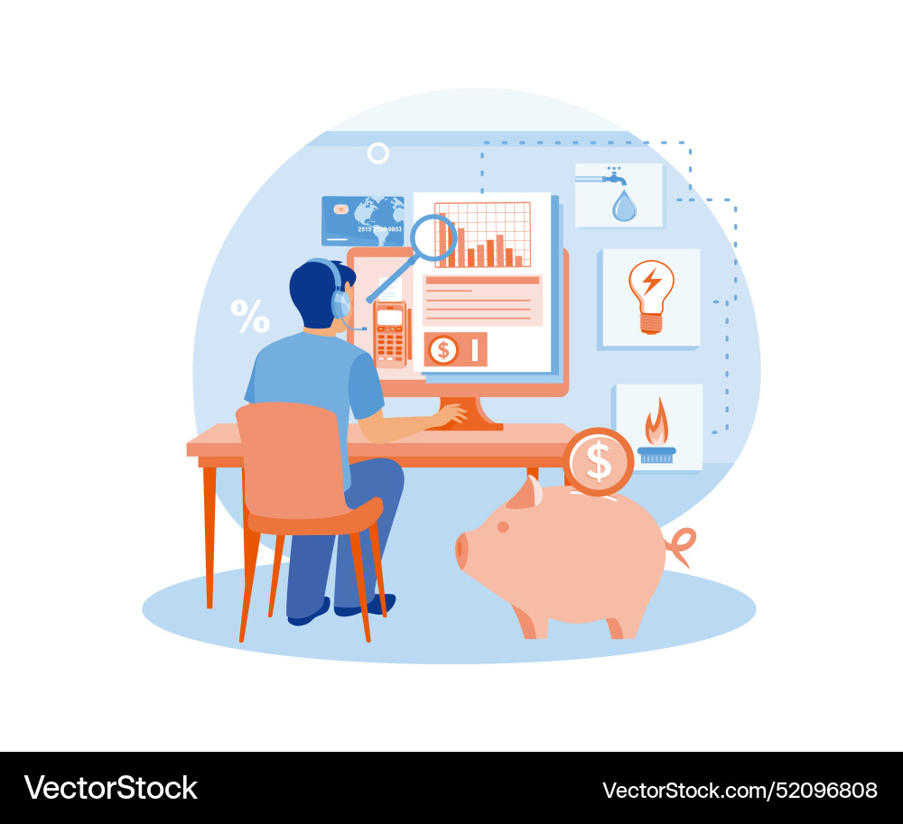 Man checking electricity bill on computer save Vector Image