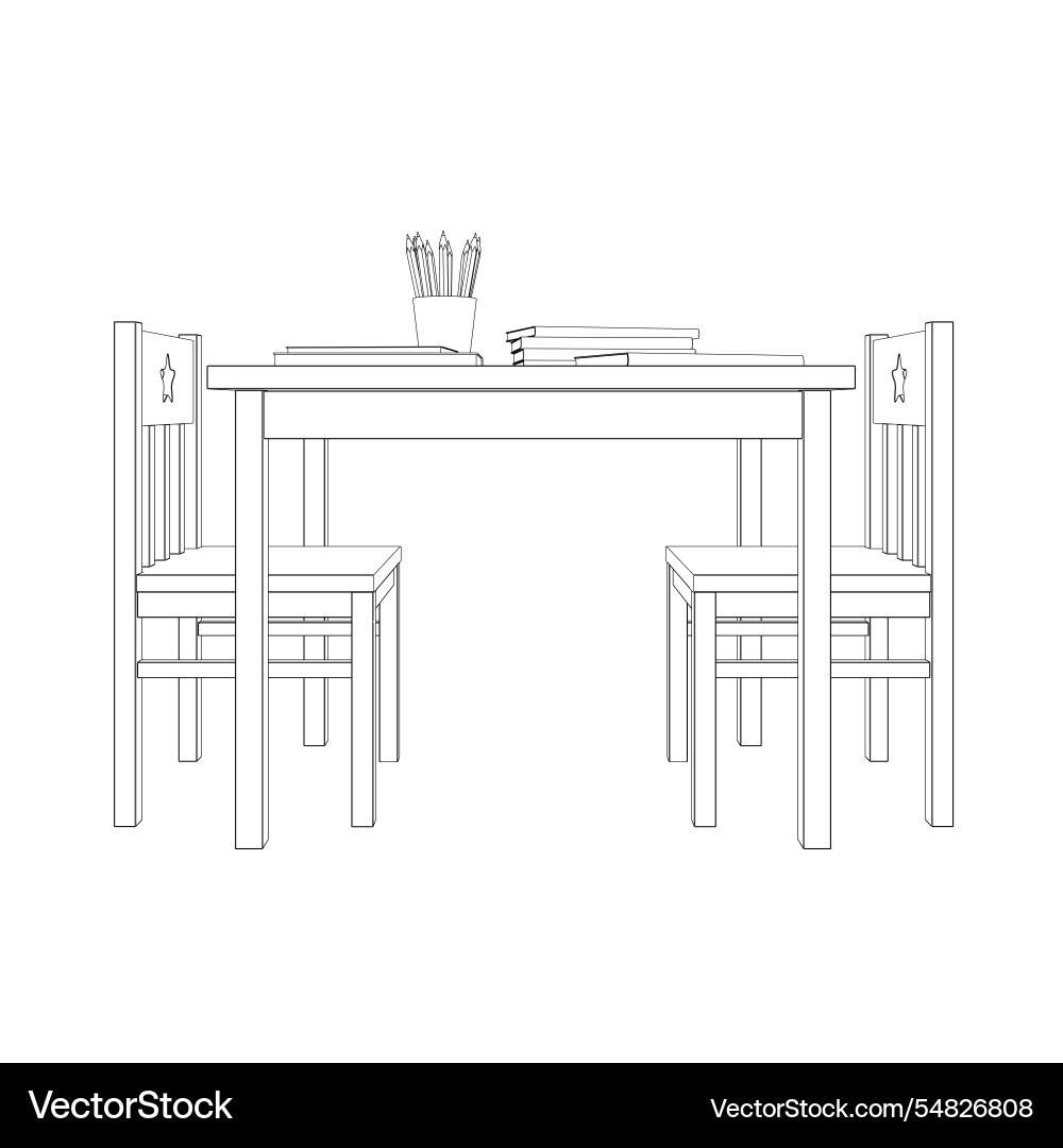 Outline of a rectangular table with two chairs Vector Image