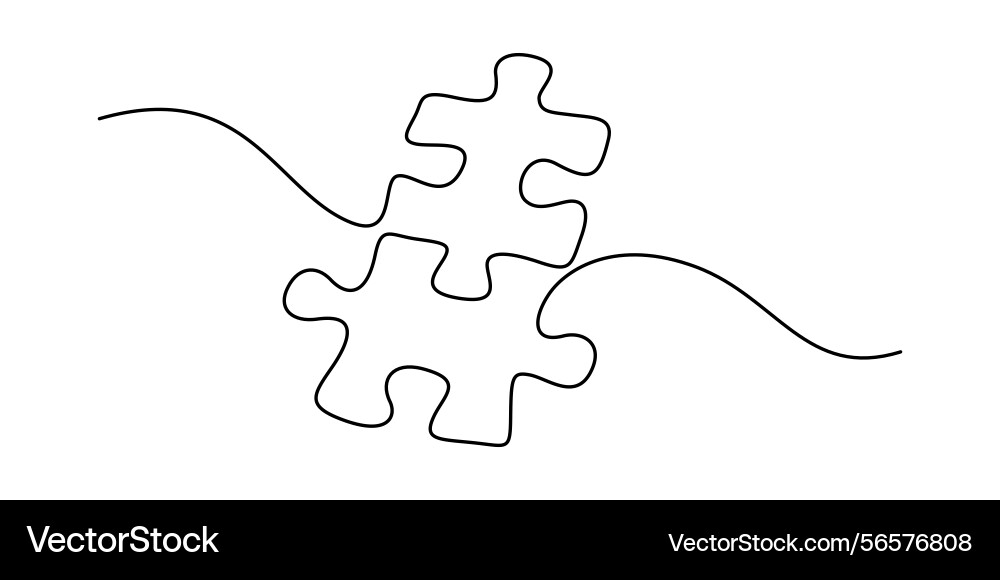 Puzzle in one continuous line drawing jigsaw Puzzle in one continuous line drawing jigsaw vector image