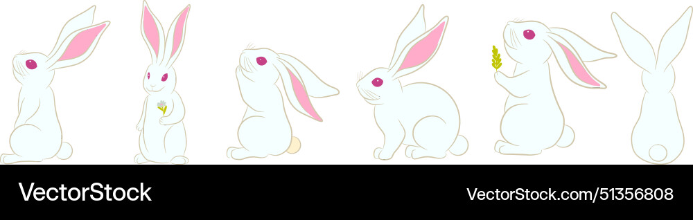 Rabbit white set isolated Royalty Free Vector Image