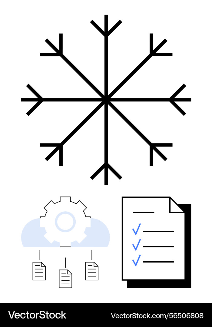 Snowflake with workflow automation process Snowflake with workflow automation process vector image