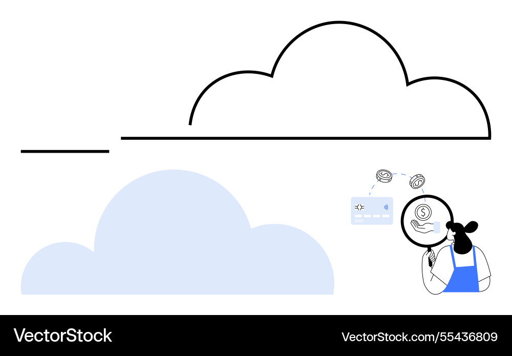 Cloud computing concept with person analyzing Cloud computing concept with person analyzing Vector Image