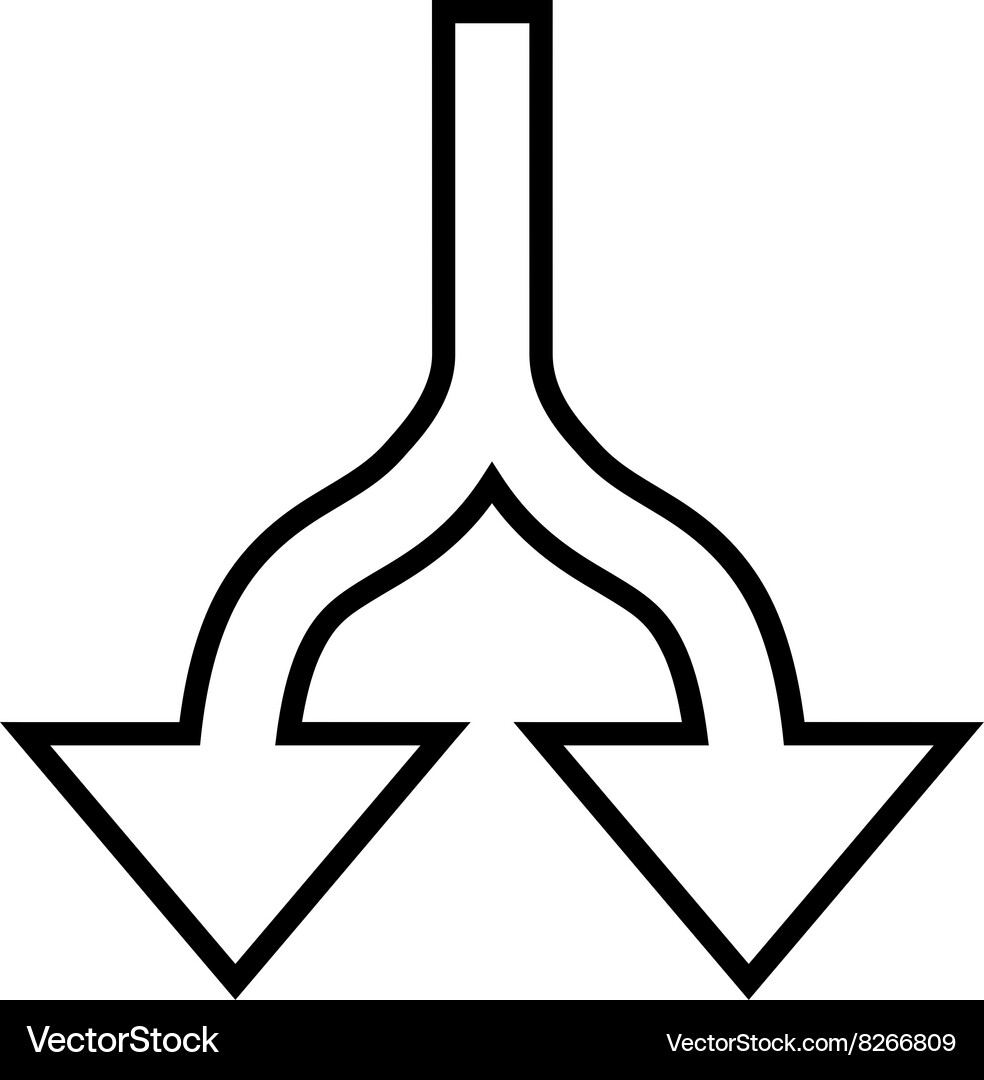 Split arrows down outline icon Vector Image