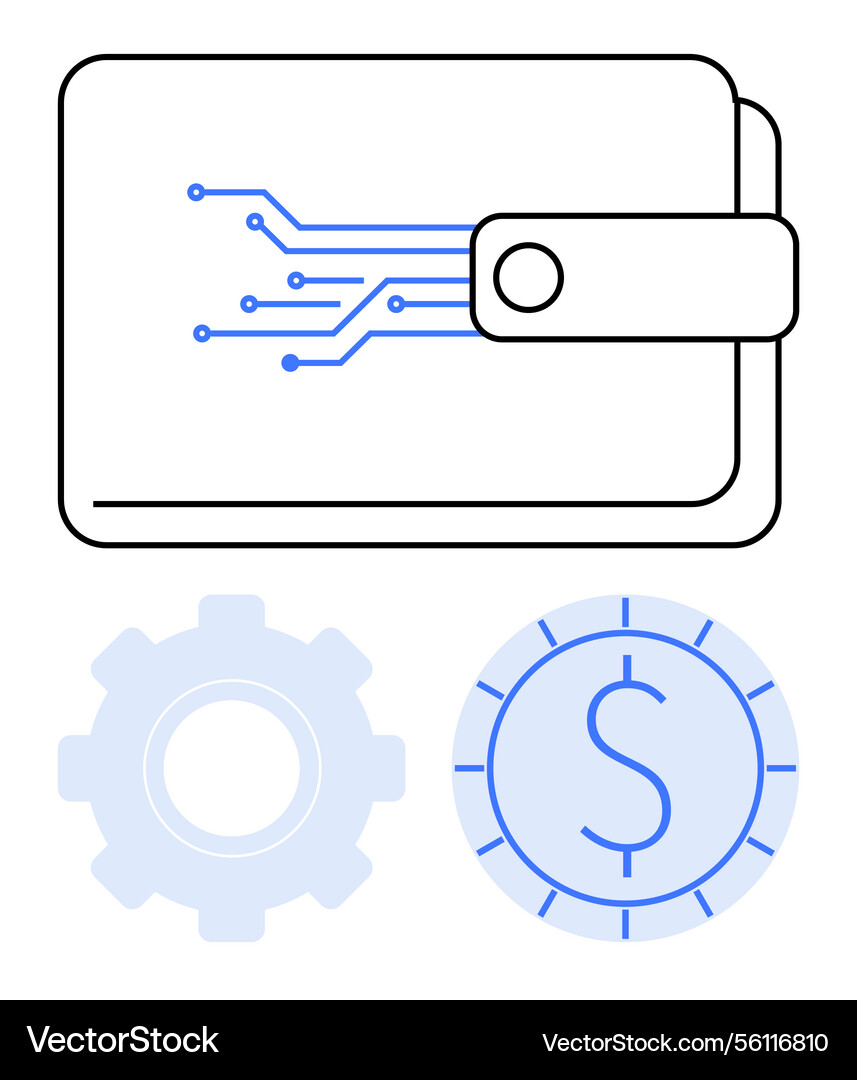 Digital wallet with circuit lines highlighting Vector Image