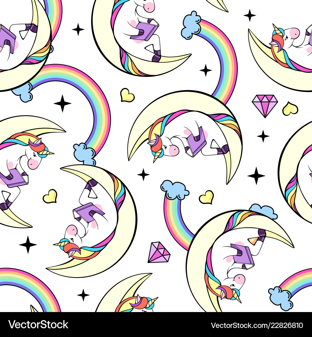 Seamless pattern of fantasy unicorn reading book Seamless pattern of fantasy unicorn reading book vector image