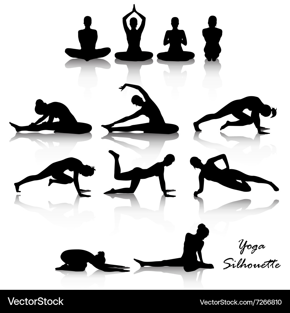 Yoga Poses Silhouette Collection Vector Image