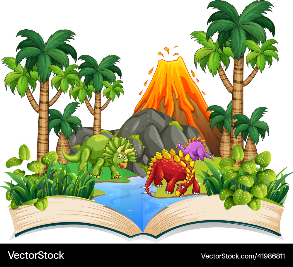 Book of dinosaur in the forest Book of dinosaur in the forest vector image