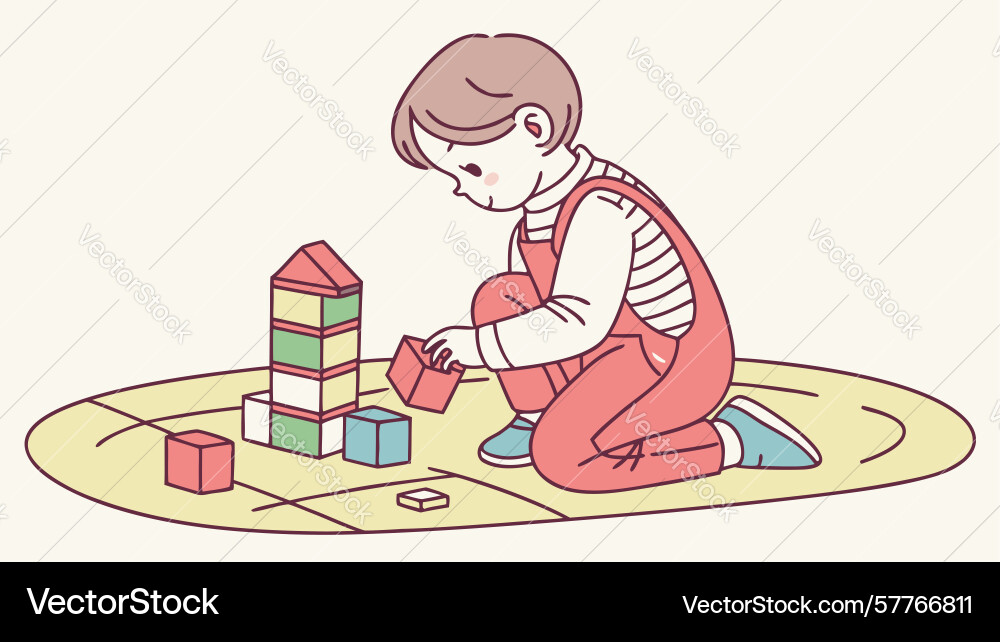 Child stacking blocks creative play and learning vector image