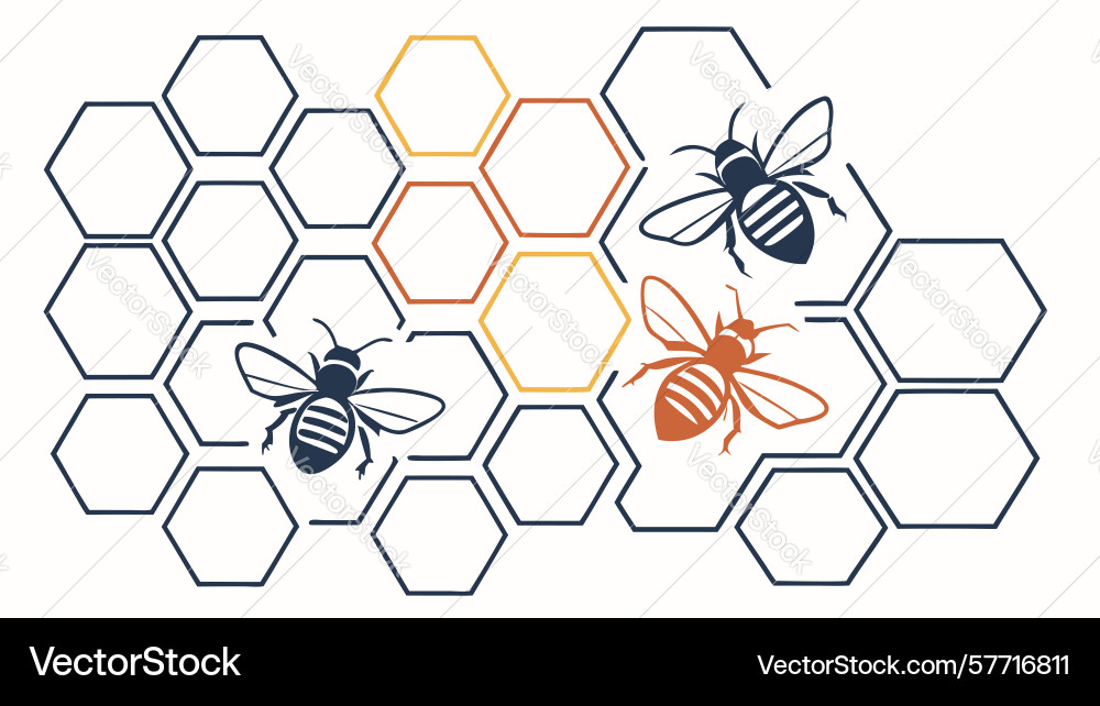 Honeycomb cells with active bees natures pattern Vector Image