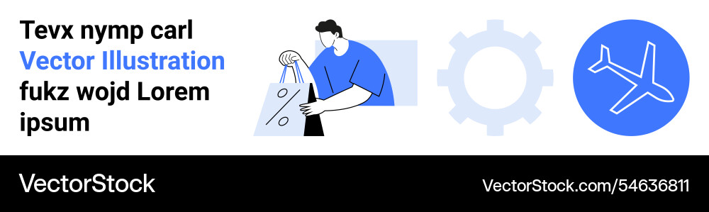 Man analyzing data gear mechanism and airplane Man analyzing data gear mechanism and airplane vector image